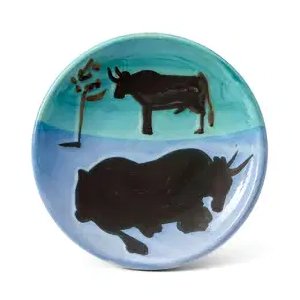 Picasso-Style Bull Motif Ceramic Art Plate